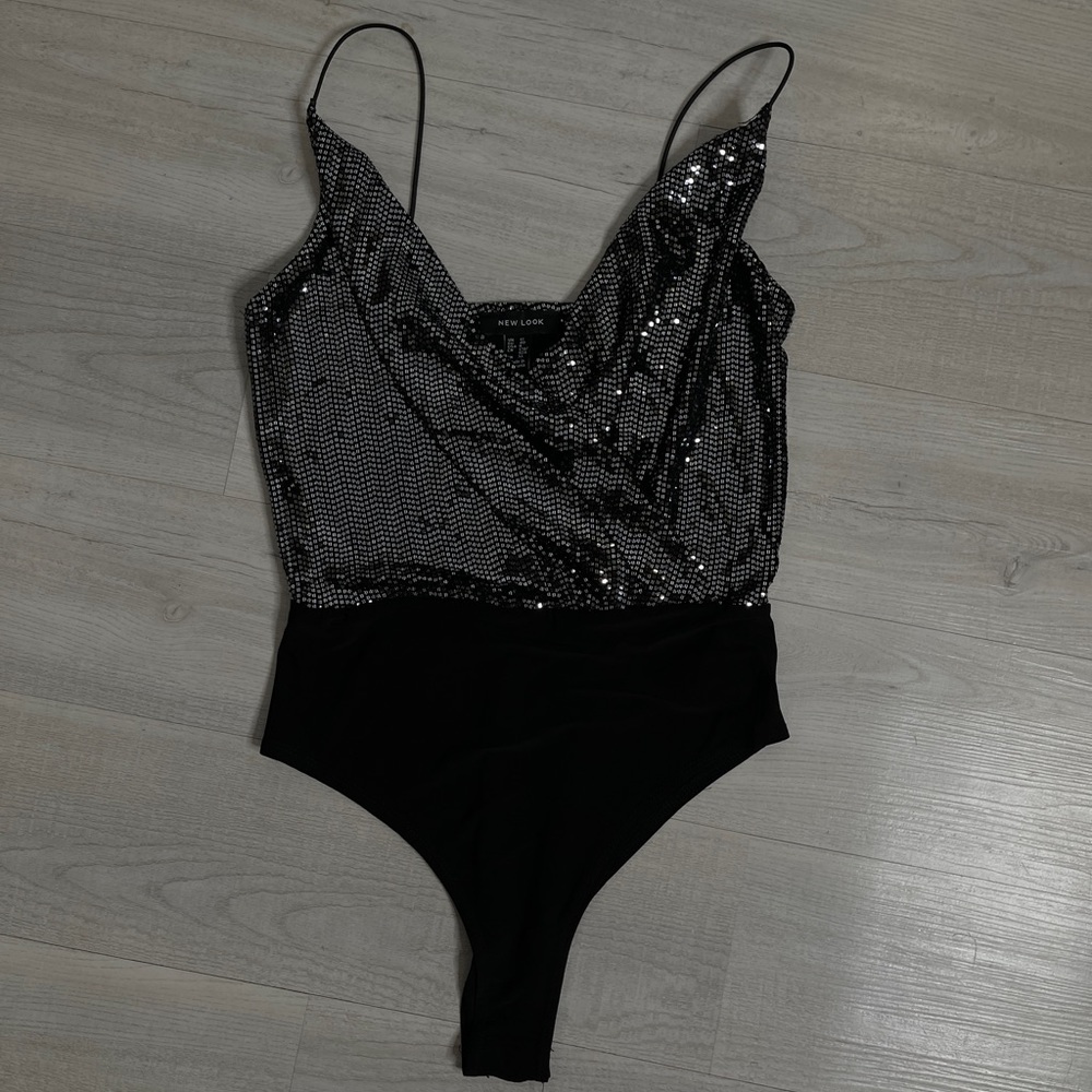 New Look black sequin wrap bodysuit